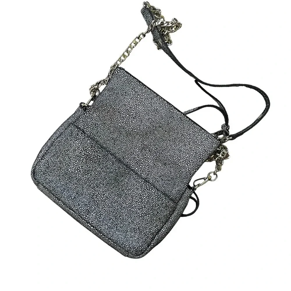 Sorial Black and White Pebbled/Dot Shimmer Crossbody Silver Chain Strap - Picture 4 of 13